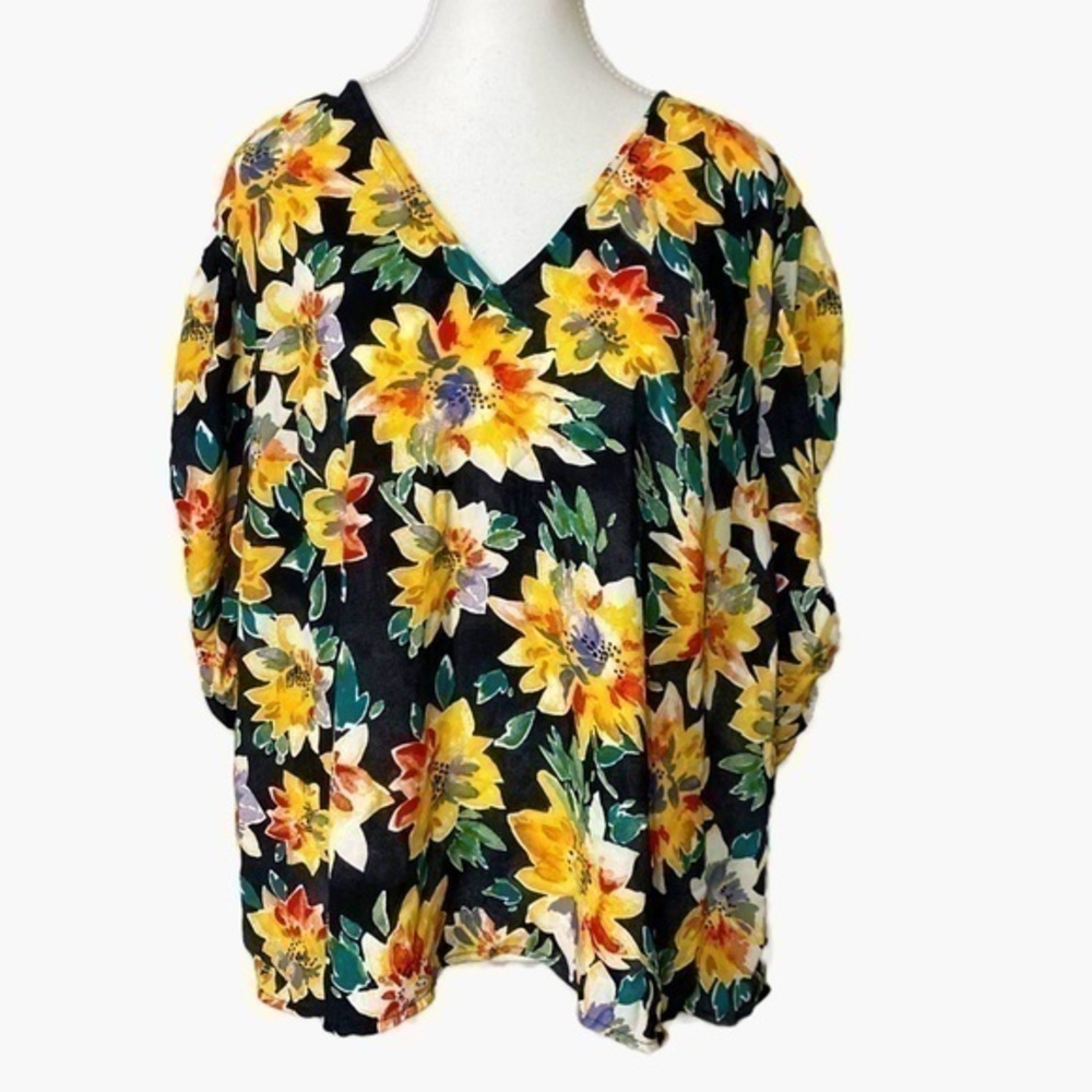 Ava & Viv Black and Yellow floral blouse/shirt NWT